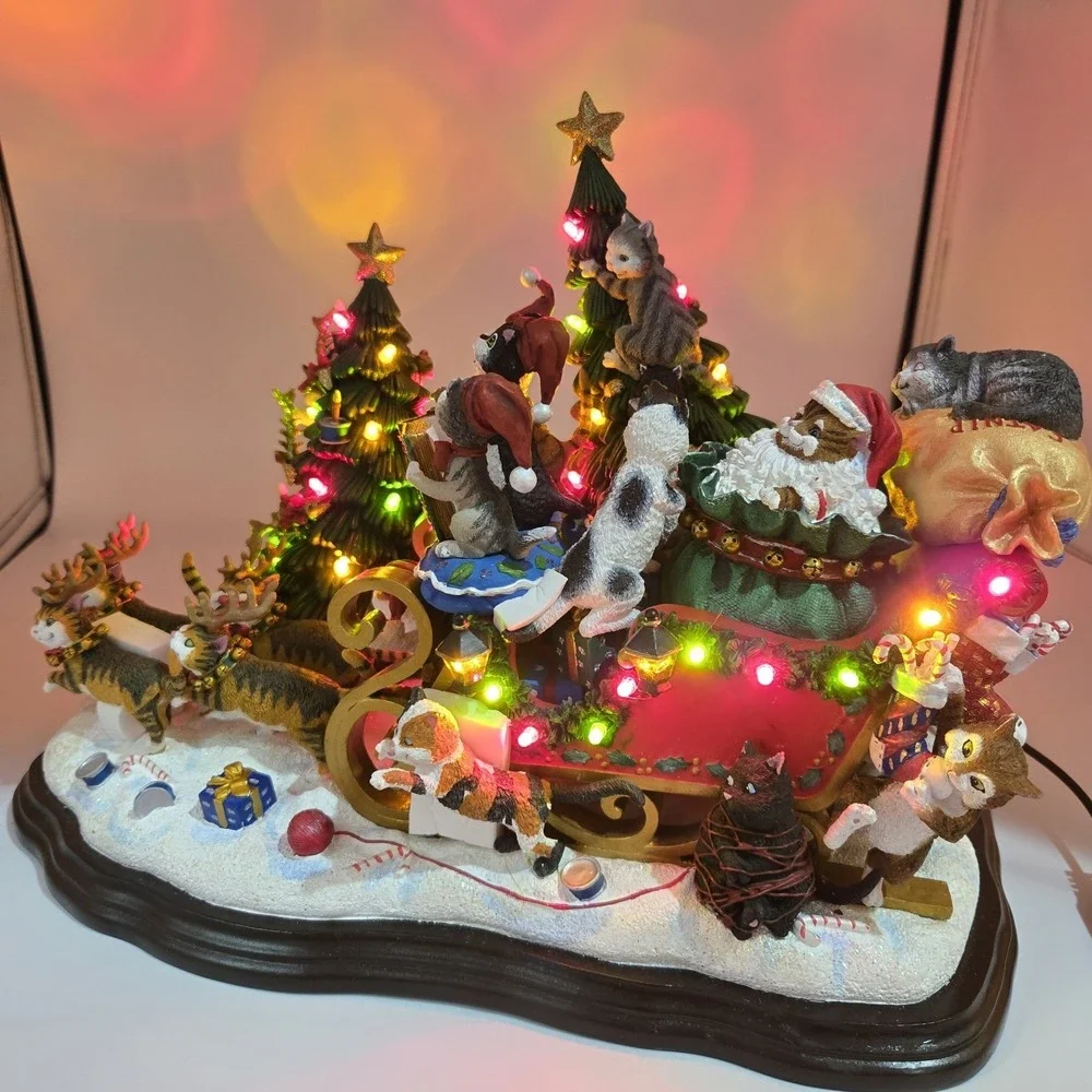 Vtg Danbury Mint Comical‎ Cats Christmas Sleigh Gary Patterson Rare Working HTF